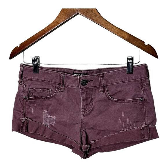 express cuffed chino shorts purple low rise shortie size 2 distressed - Picture 1 of 10